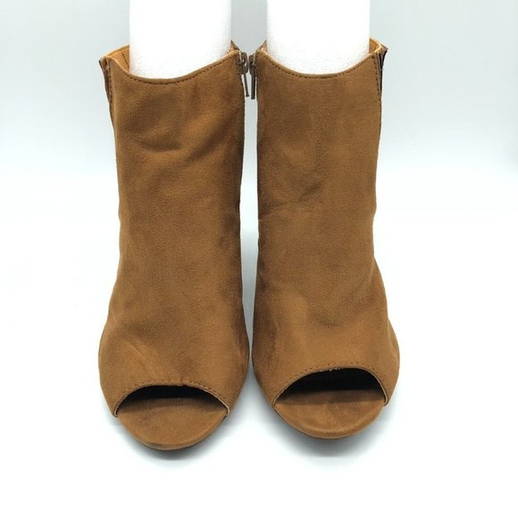 Rue 21 etc! Womens Ankle Booties Peep Toe Heel Faux Suede Zipper Brown Size 10 - Picture 2 of 8